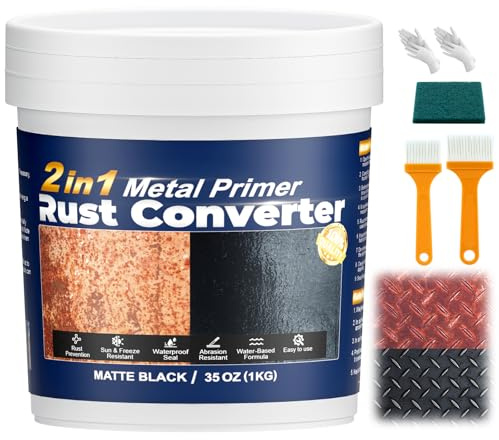 SZ-KARIDGE 2-in-1 Schwarz Rostumwandler & Metall Grundierung, 1kg Wasserbasiert Auto Rostentferner & Rostschutz, Hitzebeständig Rostschutzbeschichtung, Für Auto, Marine & Metall