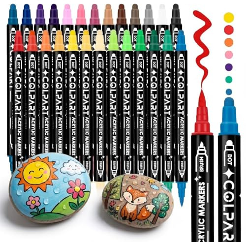 colpart 26 Farben Marker Set mit Doppelspitze, Filzstifte Wasserfest für DIY Basteln, Malstifte für Kinder & Erwachsene, Skizzieren, Handlettering, Kunstbedarf