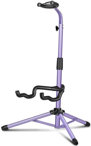 CAHAYA Gitarrenständer Boden mit Halshalterung Verstellbarer klappbarer Universal-Stativ Gitarrenständer für Akustische E-Gitarre Bass Banjos , Lila CY00253-2