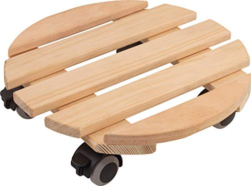 Metafranc Pflanzenroller Ø 300 mm - 60 kg Tragkraft - Kiefer-Platte - Natur - TPE-Rollen mit 4 Feststellern / Indoorroller / Blumenroller / Transporthilfe für Pflanzen / 825220