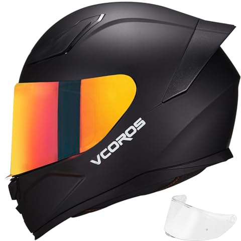 Integralhelm für Unisex Erwachsene WS-609 Motorradhelm mit Austauschbar Helmvisier ECE 22.06 Zertifiziert Vollvisierhelm Integralhelme für Motorrad Roller Rennen (Matt Schwarz-R, M (57-58cm))