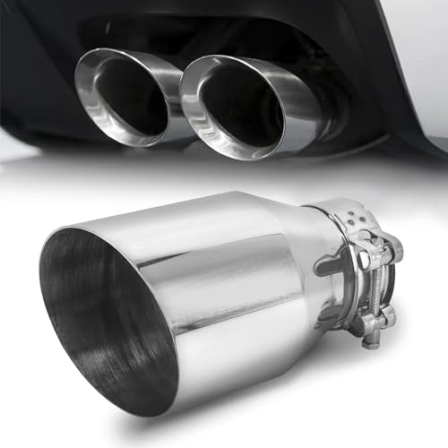 Krtopo 2.5 63.5MM Auspuffspitzen Schalldämpfer Silber 4 Auslass | Auspuffspitze 6.7 Gesamtlänge Edelstahl Verchromt Auspuffrohr Einlass 64mm(2,52) Passend für 63mm / 2,5 Rohr