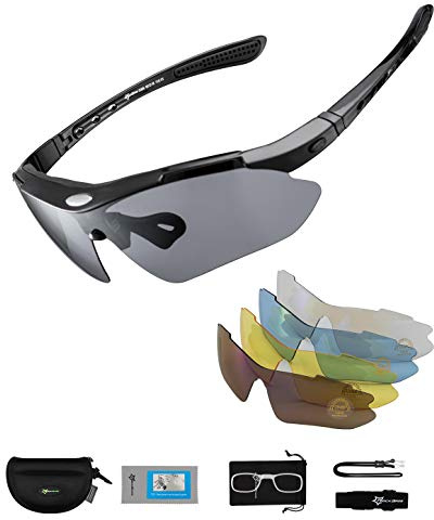 ROCKBROS Fahrradbrillen Polarisierte Sonnenbrille mit 5 Wechselgläsern Damen Herren Sportbrillen Radbrille für Outdoor-Sport Radfahren Laufen Angeln