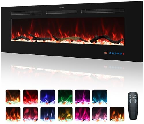 Kentsky 107 cm elektrischer Kamin, Einbau- und Wandkamin Heizung, 750W/1500W linearer Kamin mit Fernbedienung, Touchscreen, 13 Flammenfarben, Timer, Log-Kristall