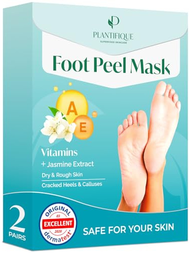 Plantifique Fußmaske - 2 Paar Hornhaut Socken - Fussmaske Hornhautentferner - Fußpflege Hornhaut entfernen fuß - Foot Peel Mask & Callus Remover - Fußpeeling-Maske (Jasminduft)