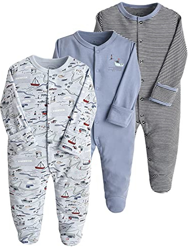amropi Baby Mädchen Schlafstrampler 3er Pack Jungen Pyjamas Baumwolle Overalls Strampler für 0-12 Monate