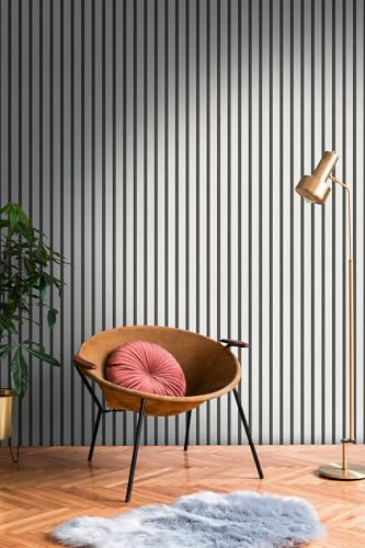 A.S. Création Vliestapete mit Wandpaneelmotiv mit Metallic-Effekt 0,53 x 10,05 m – Schwarz Silber Metallic – Tapete in Holzoptik – 786271
