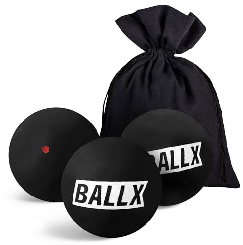 BallX® Squash Bälle Roter Punkt XS3000 [3ER Set] - Squashbälle für Fortgeschrittene - Ball mit Wettkampfgröße - Langlebige Squashspiel Bälle mit Baumwollsäckchen - Squashball Set - Squash Ball