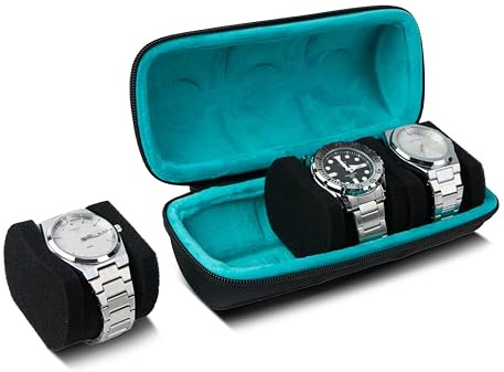 MINOIC Uhrenbox - Uhrenrolle 3 Uhren für Elegante Aufbewahrung - Kompaktes Uhrenetui für Reisen - Uhren Aufbewahrungsbox Hochwertig - Uhrenrolle für Männer