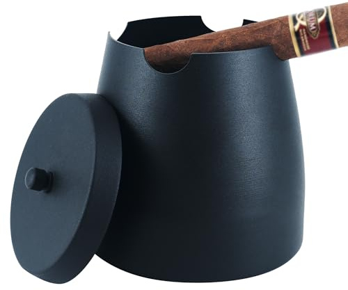 Crefun Zigarrenaschenbecher mit Deckel, für draussen, Extra Groß, Schwarz | 4 Ablagen, Winddicht & Regensicher, Abnehmbarer Mittelsteg, Rutschfester Boden, Geschenk für Zigarrenliebhaber