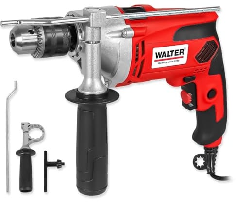 WALTER Schlagbohrmaschine, 910 Watt | Elektr. Drehzahlregelung, Mit Zweiten Handgriff, Tiefenanschlag, Max. Bohr-Ø Holz 25, Beton 16, Metall 13 mm