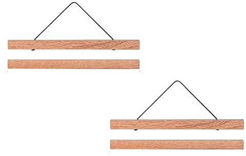 ZORR 2er Set 21cm Magnetisch Posterschiene A4, Bilderrahmen aus Teak für Wandbilder, Photos, Posterleiste Holzrahmen Bilderleiste Klemmleiste