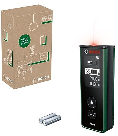 Bosch Laser-Entfernungsmesser Zamo der 4. Generation (einfaches und präzises Messen bis 25 m, Akkus über USB-C® aufladbar, mit Adapterschnittstelle, im E-Commerce Karton)