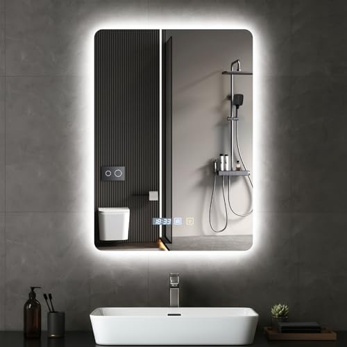 Bellanny Badspiegel LED Spiegel mit Beleuchtung 70x50cm | Wandspiegel Badezimmerspiegel | Kosmetikspiegel Schminkspiegel, Touch-Schalter, 3 Lichtfarben, Dimmbar, Antibeschlag,IP44, Horizontal/vertikal