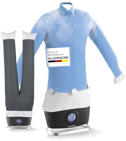 CLEANmaxx automatischer Hemdenbügler PRO STEAM + Hosenaufsatz | Dampffunktion, Touchdisplay | Bügelgerät für Hemden & Blusen | reduziert Gerüche, desinfiziert, glättet, frischt auf