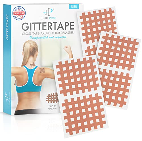 Health Press Gitterpflaster, Typ C, Hautfarben, 40 Stück | Gittertape, Crosstapes für den Körper, Akupunkturpflaster, Akupressur Pflaster, Cross Tape Set mit ausführlicher Anleitung