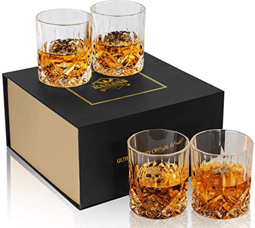 KANARS 4er Set Whisky Gläser, Bleifrei Kristallgläser, Whiskey Glas, 300 ml Whiskey gläser, Schöne Geschenk Box, Hochwertig