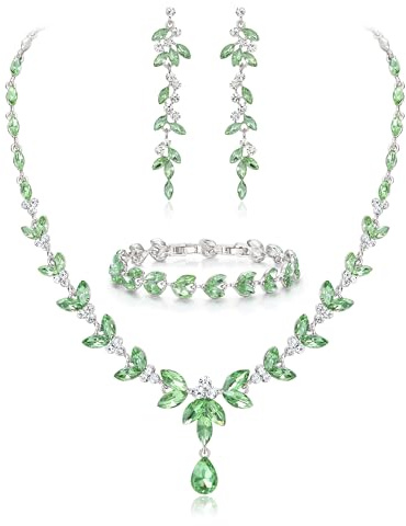 EVER FAITH Schmuckset Österreichisches Kristall Braut Schmuck-Set, Elegante Marquise Strass Blatt Halskette mit baumelnden Ohrringen Tennis-Armband-Set
