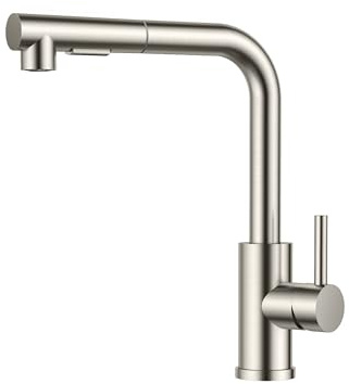 FORIOUS Wasserhahn Küche, Küchenarmatur Ausziehbar mit Brause, Spültischarmatur Küche, L-förmiger Edelstahl Mischbatterie Armatur, Zwei Sprühfunktionen, 360° Schwenkbar