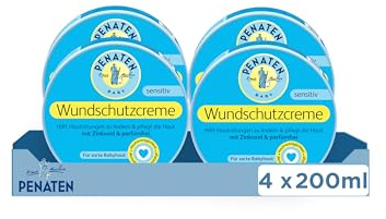 Penaten Wundschutzcreme 4x200 ml, parfümfreie Baby Wundcreme mit Zinkoxid für zarte Babyhaut, feuchtigkeitsspendende Baby Hautpflege Creme hilft Hautrötungen zu lindern und pflegt sanft die Haut