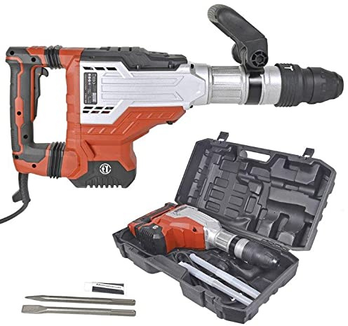 Matrix Profi Abbruchhammer Stemmhammer Meißelhammer Betonhammer SDS Max EDH 1700-2 | 1700W | 230V | 40J | 11kg | 2100bpm | Regulierbare Geschwindigkeit | inkl. Spitzmeißel, Flachmeißel im Koffer