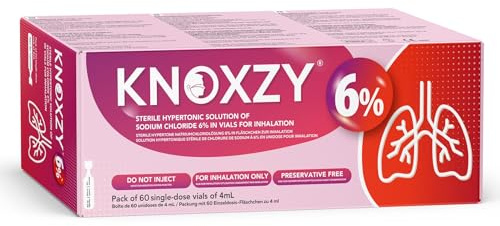 KNOXZY Hypertone Kochsalzlösung zur Inhalation 6%. Inhalationslösung für Erwachsene und Kinder. Die Box enthält 60 Einzeldosis-Ampullen à 4 ml.