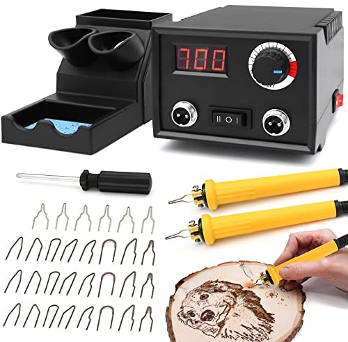 Pyrographie Maschine mit 2 Stifte, Luriseminger 60W Holzverbrennungs mit 30 Pyrography Drahtspitzen, 0-700℃ Einstellbare Temperatur Brandmalerei Lötkolben Set für Holz Leder Bambus