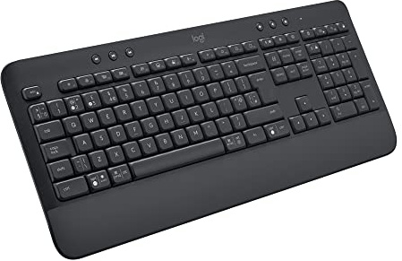 Logitech Signature K650 Comfort kabellose Tastatur mit Handballenauflage, BLE Bluetooth/Logi Bolt USB-Empfänger, Soft-Touch-Tastatur, Numpad, PC/Windows/Mac, Deutsches QWERTZ - Grau