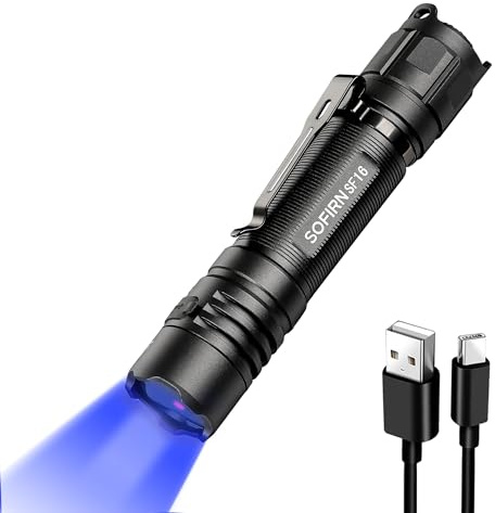 Sofirn SF16 UV Taschenlampe 365nm Schwarzlichtlampe, Mini LED UV Lampe USB-C Aufladen, IPX8 Schwarzlicht Taschenlampe für Erkennung Von Haustierurin, Leckprüfung, HarzaushäRtung & Eingetrocknete Fleck