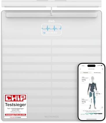 WITHINGS Body Scan - Vernetzte WLAN-Waage zur Verbesserung Ihrer Gesundheit, BIA-Personenwaage, Analyse der Körperzusammensetzung, Körperfett, Muskelmasse, Wasseranteil, Elektrokardiogramm, Weiß