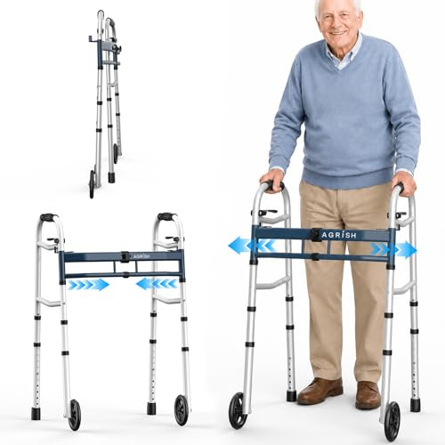 Agrish Rollator schmal für Wohnung – 5 Breite und 10 Höhe verstellbar, leicht klappbar Gehhilfe für Senioren, Innenbereichen schmal Wohnungsrollator bis 159 kg