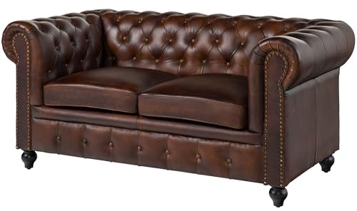 Sofa 2-Sitzer braun CHESTERFIELD #102 | 158x82x75 cm (BxTxH) 47 kg Klassisch teilmontiert