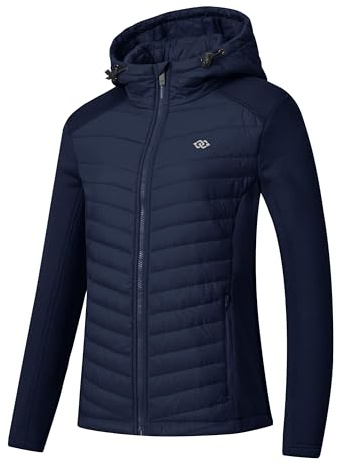 MoFiz Damen Fleecejacke Sportjacke für Outdoor Winter Hybridjacke | Leichte steppjacke mit Kapuze Warm Atmungsaktiv hybridjacke mit fleece mit Reißverschlusstasche für wander