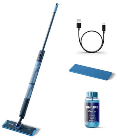 Philips OneUp 5000 Serie Elektrischer Wischmopp - 2X sauberere Böden², 2X schnelleres Wischen, Zwei Feuchtigkeitseinstellungen für Harte & empfindliche Böden, Kabellos mit 360° Drehgelenk (XV5113/01)
