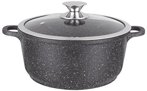 Kamberg – 0008032 – Kochtopf 24 cm – Aluminiumguss – Beschichtung in Steinoptik – Mit Glasdeckel – Für alle Herdarten, auch Induktion – PFOA‑frei, Grau