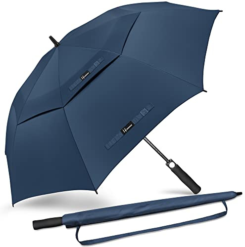 NINEMAX Golf Regenschirm Groß Sturmfest, Großer Regenschirm Sturmfest Stabil, Golfschirm Gross für Herren Damen 2 Personen (Marineblau)