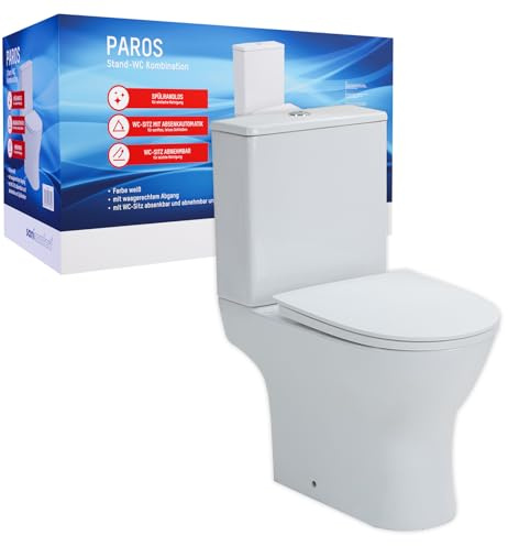 sanicomfort Stand-WC Kombination Paros spülrandlos, inkl. WC-Sitz und Spülkasten mit waagerechtem Abgang