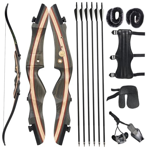 TOPARCHERY 62 Zoll Recurvebogen Set, Takedown Jagd- & Sportbogen für Anfänger & Fortgeschrittene, Holzgriff für Rechtshänder, 20-25 lbs Ideal für Jagd, Zielschießen & Bogensport