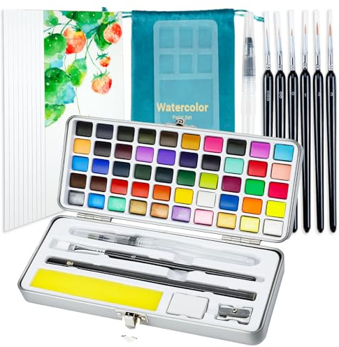 APOGO Aquarellfarben-Set, 50 Farben Mit Exzellenten Aquarelleffekten, Tragbare Box, Leicht Zu Transportieren Für Reisen Im Freien, Sie Können Jederzeit Und überall Malen