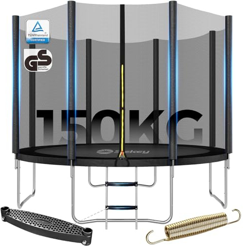Sekey Trampolin Outdoor Ø 244/305/366 cm - TÜV Rheinland GS-Zertifiziert, Kindertrampolin Gartentrampolin mit Rutschfester Leiter, verstärktem Sicherheitsnetz und Randabdeckung