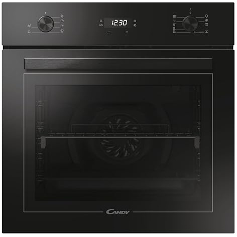 Candy FMBC 896S / Einbaubackofen mit Heißluft / 70 L/Pyrolyse Selbstreinigung mit Aquactiva/Versenkbare Knebel/Display mit Touch-Bedienung/Timer/Uhr / 9 Programme/Schwarz
