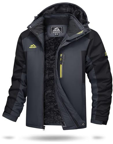 TACVASEN Herren Warme Skijacke Gefütterte Winterjacke Wasserabweisende Funktionsjacke mit Abnehmbarer Kapuzen