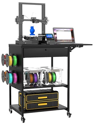 3-Etagen Mobiler 3D-Druckertisch mit Aufbewahrungsregal und Schublade, Mehrzweck-Desktop-Organizer-Aufbewahrungsregal, rollender Druckerwagen für Büro Zuhause (90 cm x 50 cm x 80 cm)