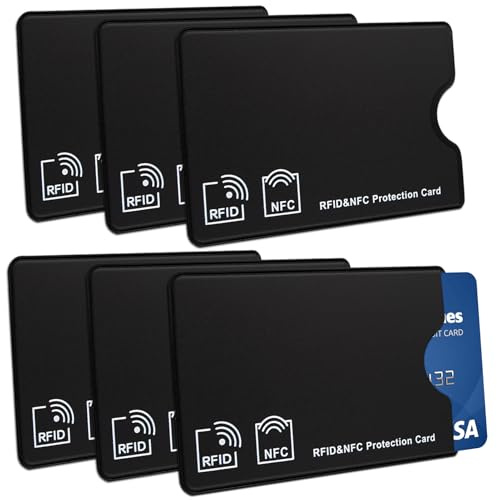 6pcs RFID Blocker Kartenhülle,NFC Schutzhülle Karte,Karten Schutzhülle,NFC Hülle,Schutz-Hülle RFID-Blocker Abgeschirmt aus PVC,für EC Karten Schutzhülle,Kreditkarte,Bankkarte,90*59 mm,Schwarz
