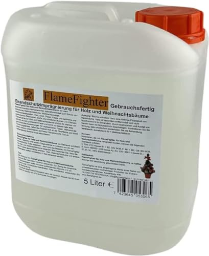 FlameFighter - 5 Liter Brandschutzimprägnierung für Holz, Papier und Weihnachtsbäume - Brandschutzmittel - Brandausbreitungstest bestanden - Brandschutzklasse 1 - DIN 4102 B1 möglich
