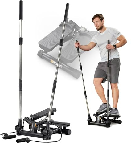 Hop-Sport Swing Stepper HS-050S Norg, Up-Down-Side-Stepper für Zuhause mit Haltegriffen, Expander & LCD-Display, Ganzkörpertraining mit einem Sportgerät