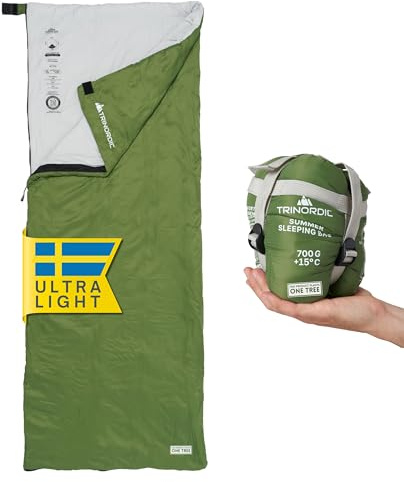 Trinordic 700g Ultraleicht Deckenschlafsack – mit Anti-Klemm-Reißverschluss – Kompakte Schlafsack Sommer für Erwachsene – Outdoor Wandern, Rucksackreisen, Bikepacking und Reisen
