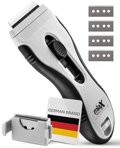 miaX Premium Kochfeldschaber 2.0 – Innovativer automatischer Klingenwechsel – Ergonomischer Glasschaber und Glaskeramikschaber mit 8 verstärkten Ersatzklingen integriert – Für alle Kochfelder geeignet