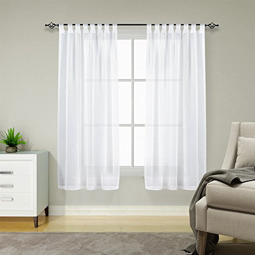 TOPICK Schlaufenschal 2er Set Gardinenschals Vorhänge H145xB140 Weiß | Leinenoptik Schlaufengardinen Wohnzimmer modern Schlaufenvorhang Vorhänge Schlafzimmer Curtains Living Room übergardinen