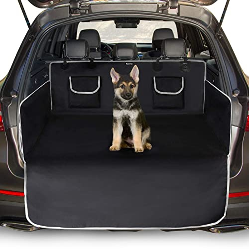 Toozey Kofferraumschutz Hund mit Ladekantenschutz, wasserdicht | Mit Seitenschutz, rutschfestem 600D Oxford-Gewebe, 185 x 105 cm, 2 Taschen, für SUV, Kombi & Kleinwagen